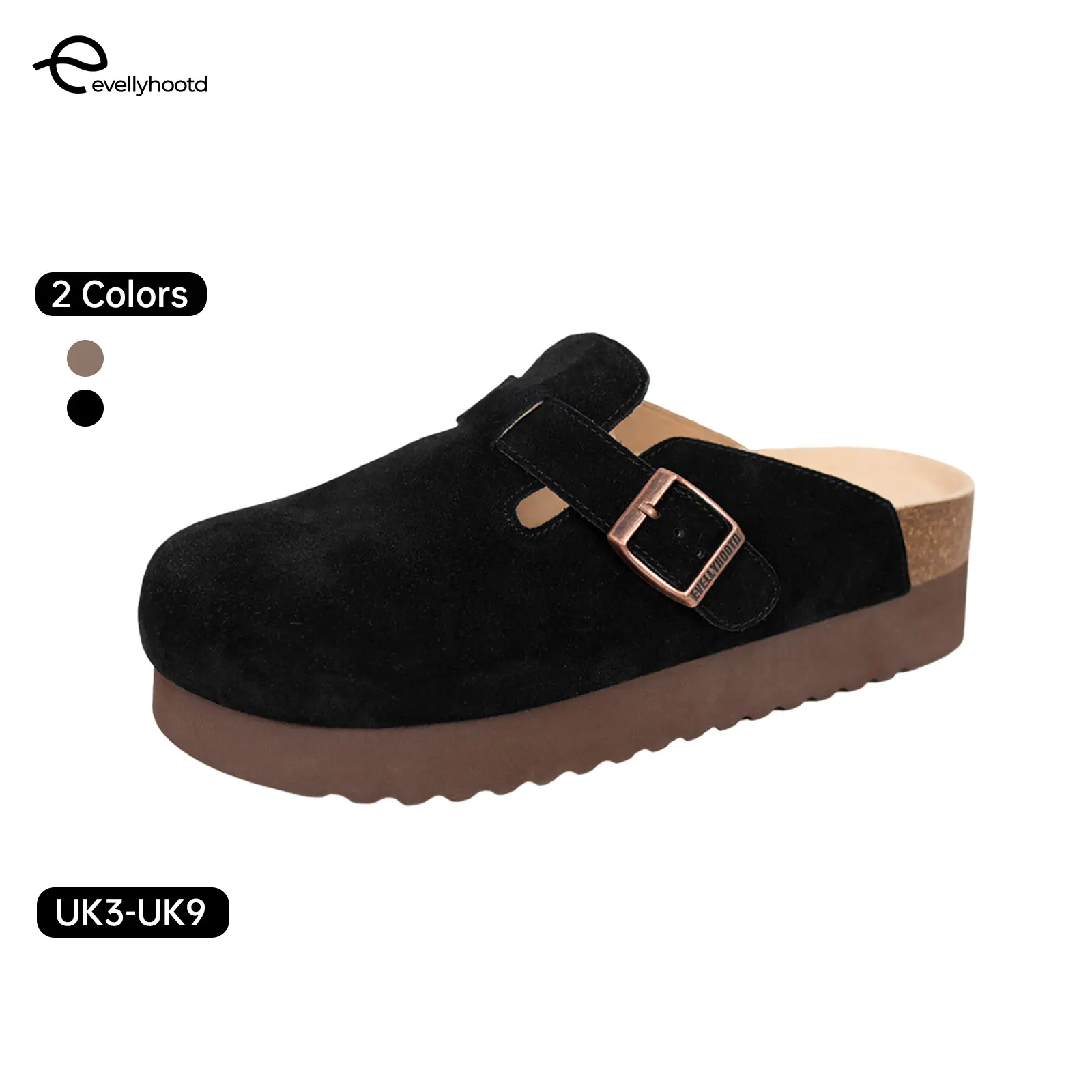 EVELLYHOOTD Platform Clogs Suede Round Toe Cork Footbed Clogs Fashion Unisex Slippers