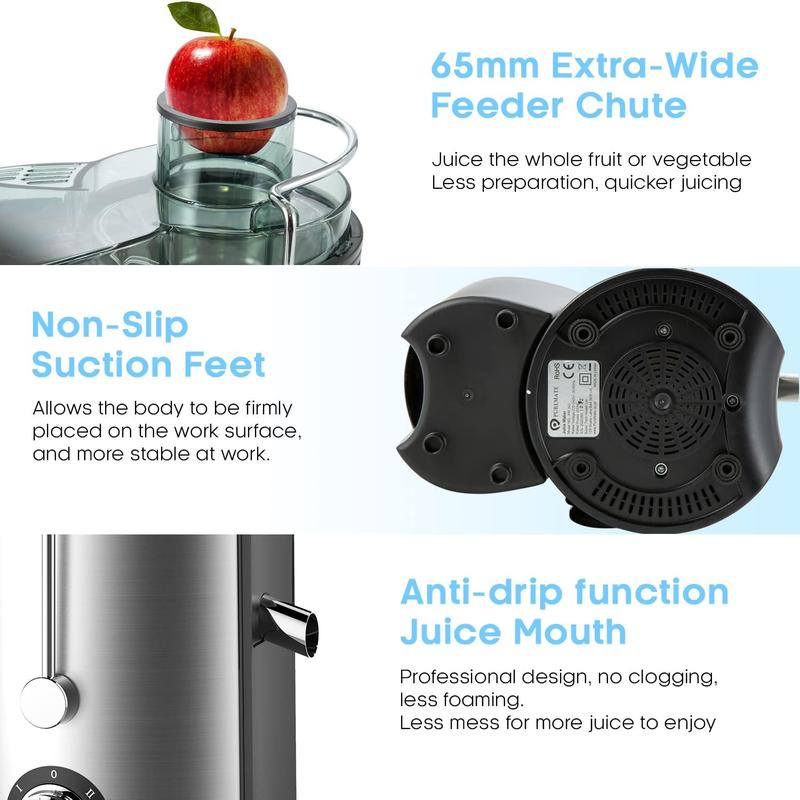 Juicer Machines, 600W Whole Fruit and Vegetable Juice Extractor, Centrifugal Juicer, Stainless Steel, Two Speed Settings, BPA-Free, Easy Clean 5
