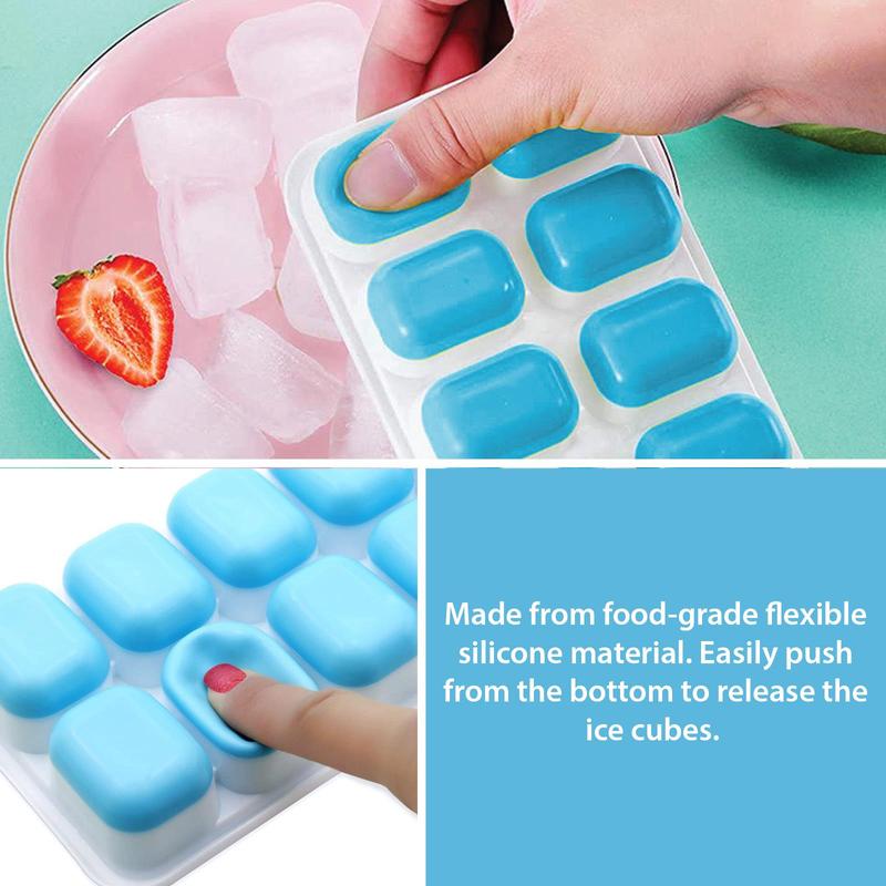 Silicone Ice Cube Trays Stackable Easy-Release Free Cocktail Freezer 4 Pack Ice Cube Tray with Lid Easy to Clean Ice Cube Moulds Save Freezer Space Reusable Ice Trays BPA Free Flexible Silicone Ice Cube Trays Removable Cubes for  Drinks  Kitchen Set 3