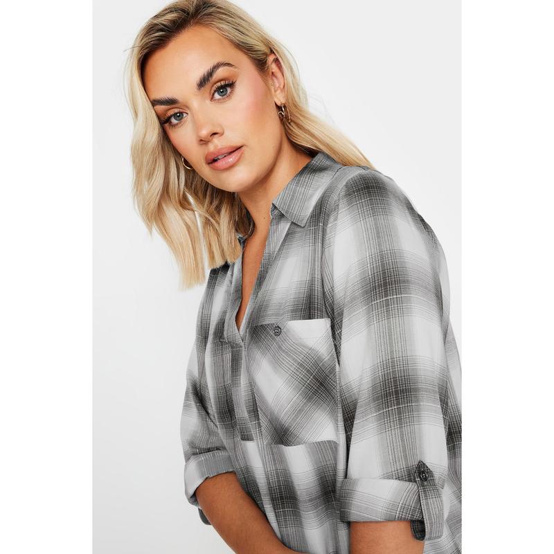 YOURS Curve Black and Silver Metallic Check Print Shirt 4
