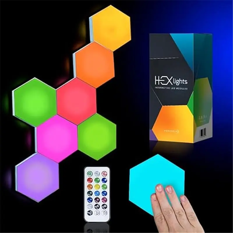 Sensory Lights, Tap Tap & Remote Control Hexagon LED Lights — 13 Colors, 7pk, Elevate Your Space With These Premium Hexagon Wall Panels — Great for Sensory Room & Gaming Lights For Bedroom 1