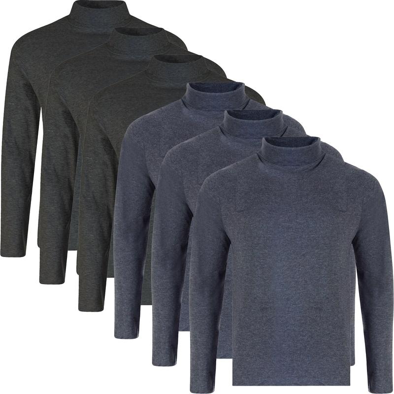 6 Pack Mens Roll Neck Turtle Neck High T Shirt Long Sleeve Shirt Plain Assorted Cotton Top New Menswear Soft 5