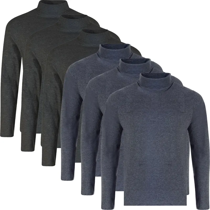 6 Pack Mens Roll Neck Turtle Neck High T Shirt Long Sleeve Shirt Plain Assorted Cotton Top New Menswear Soft 5