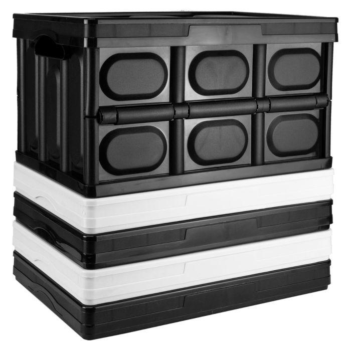 30L Black Storage Box with Lid Folding Stackable 30 Litre Lidded Plastic Organiser Cover 6
