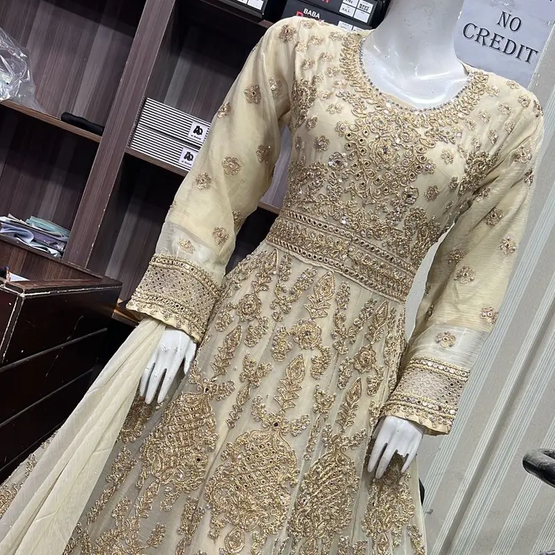 Heavy embroidered long maxi dress chiffon fabric 3