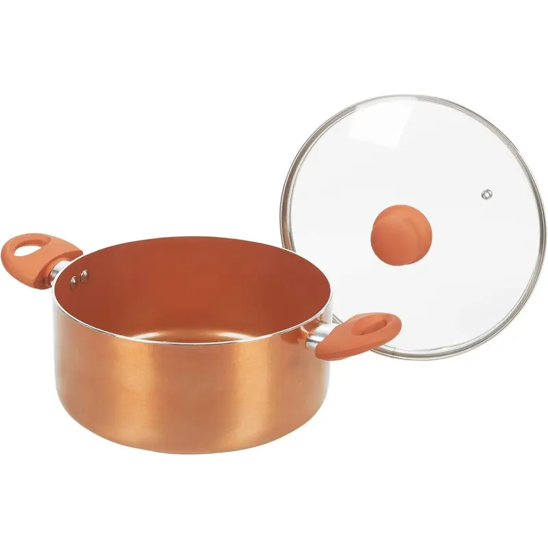 Ceramic Induction Casserole Dish Stockpot Pot Soup Stew Pan Glass Lid (Copper, 20cm + 24cm Set) Aluminium Cookware 1