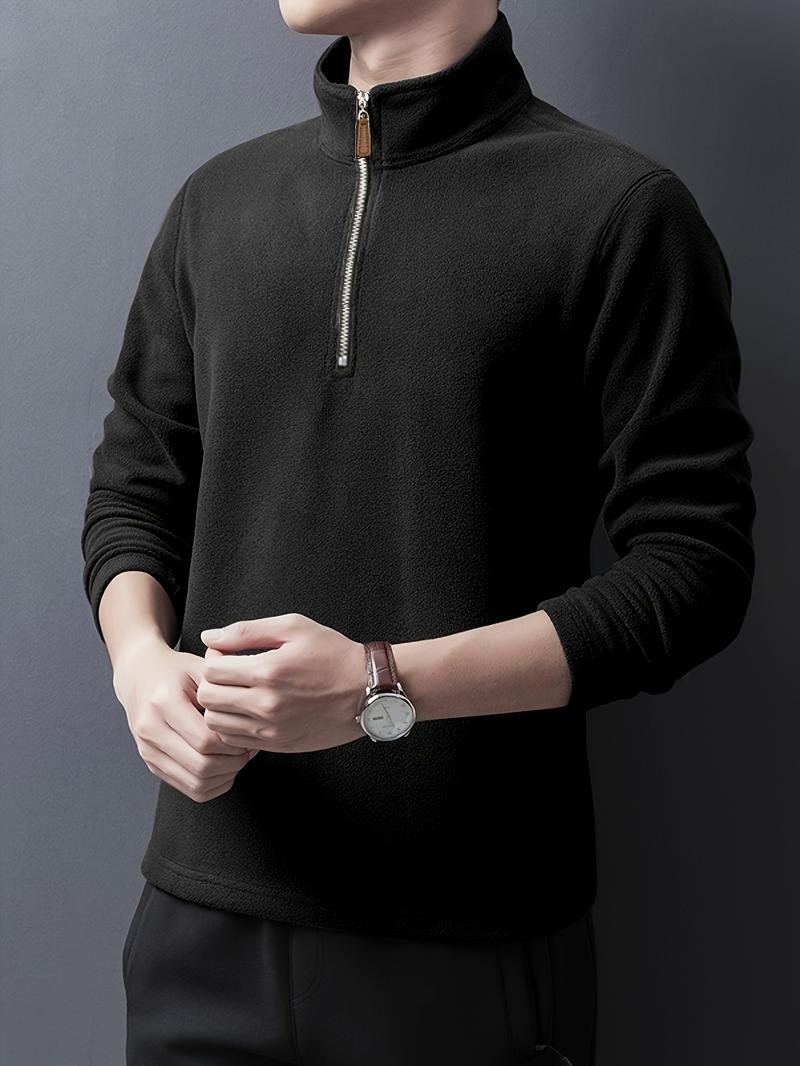 Product Introduction of Autumn & Winter Men's Fleece Henley Shirt, Stand Collar Half Zip Long Sleeve Pullover Top, Male's Classic Fashion, Outdoor Cloth 15