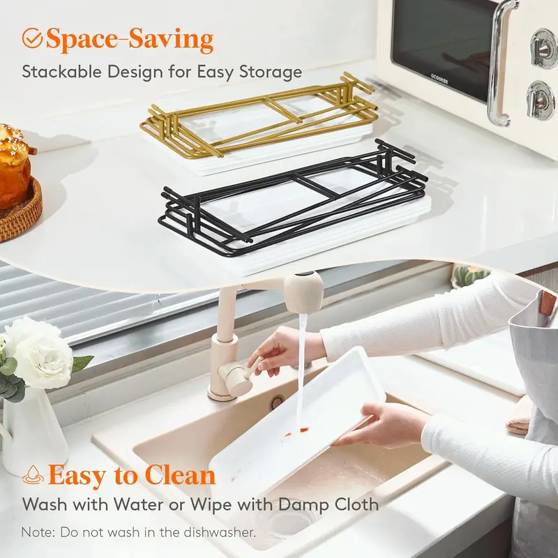 Lifewit 3 Tiered Plastic Serving Tray for Party Supplies, Platters for Serving Food, Reusable Trays with Mental Display Stand for Veggie, Fruit, Cookies, Dessert 8