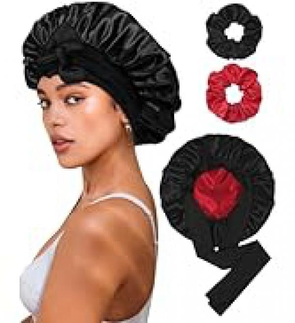 Product Introduction of Satin Bonnet Silk Bonnet for Sleeping Silk Sleep Cap Double Layer Hair Bonnet with Elastic Tie Band for Curly Hair Night Cap 8