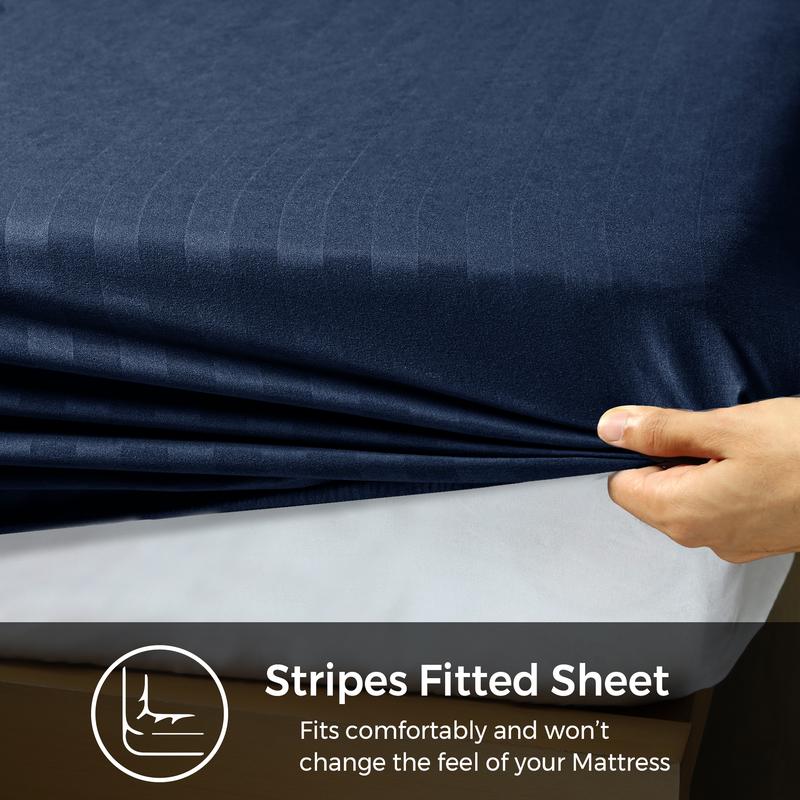 Tifl Stripe Fitted Sheets for Double Size Bed - Extra Deep 25CM Bed Sheets with Elastic Corners - Anti-Allergic Fade Resistance - Soft and Breathable - Skin-Friendly - Solid Pattern Design - Double King Size Bed Cover 8