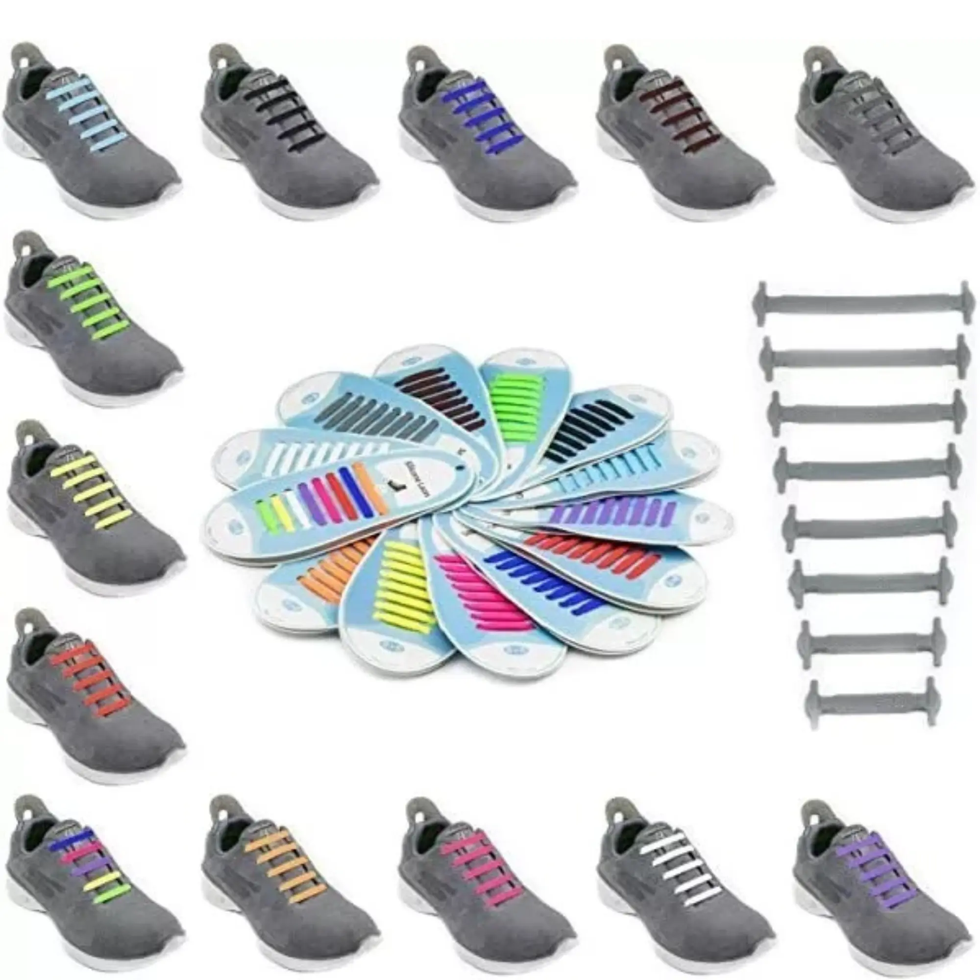 Silicone Shoe Laces Elastic Easy No Tie Shoelaces Rubber Trainers Adults & Kids Footwear Comfort
