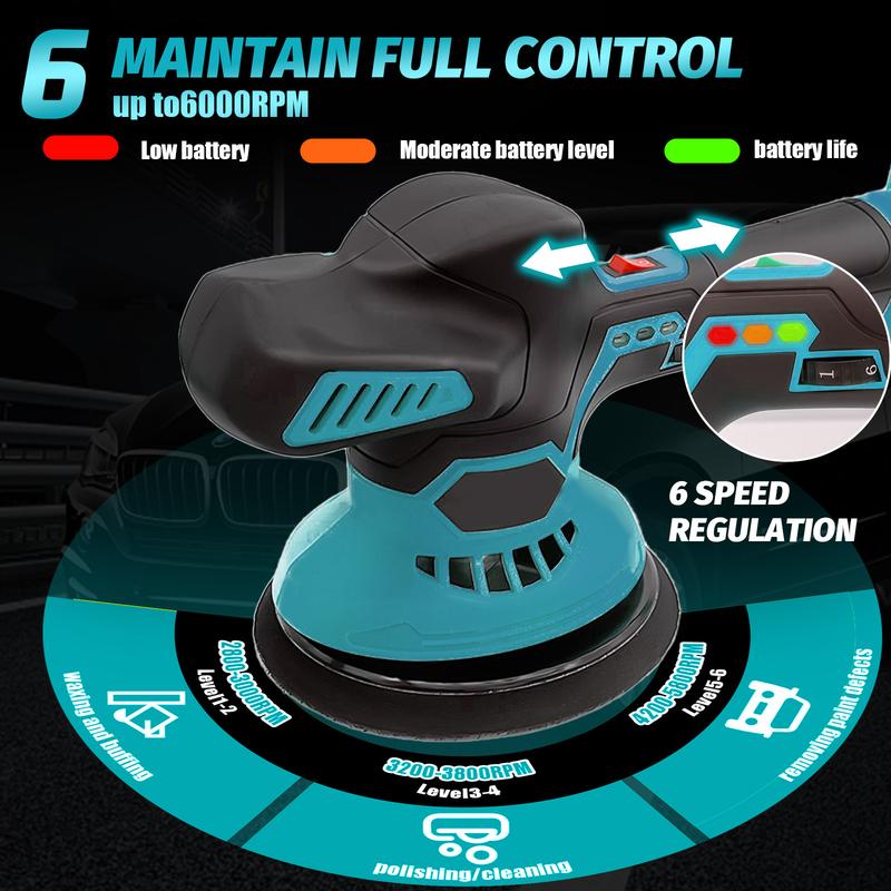 Cordless Car Buffer Polisher for Makita Battery, Polisher Kit Electric Polishing Machines Compatible with Makita 18v - 150MM 6 Speed ​​Car Buffer Polishing for Auto Detailing/Polishing/Waxing, with 16 Polishing Accessories 3