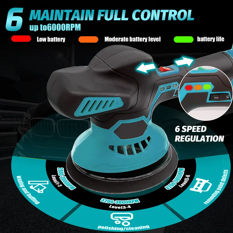Cordless Car Buffer Polisher for Makita Battery, Polisher Kit Electric Polishing Machines Compatible with Makita 18v - 150MM 6 Speed ​​Car Buffer Polishing for Auto Detailing/Polishing/Waxing, with 16 Polishing Accessories 2