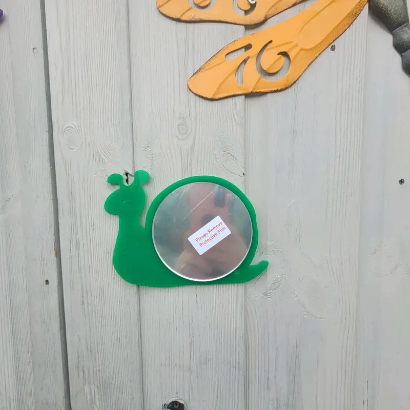 set of 5, acrylic snail mirrors, dragonfly ornaments NOT included. sensory garden 4