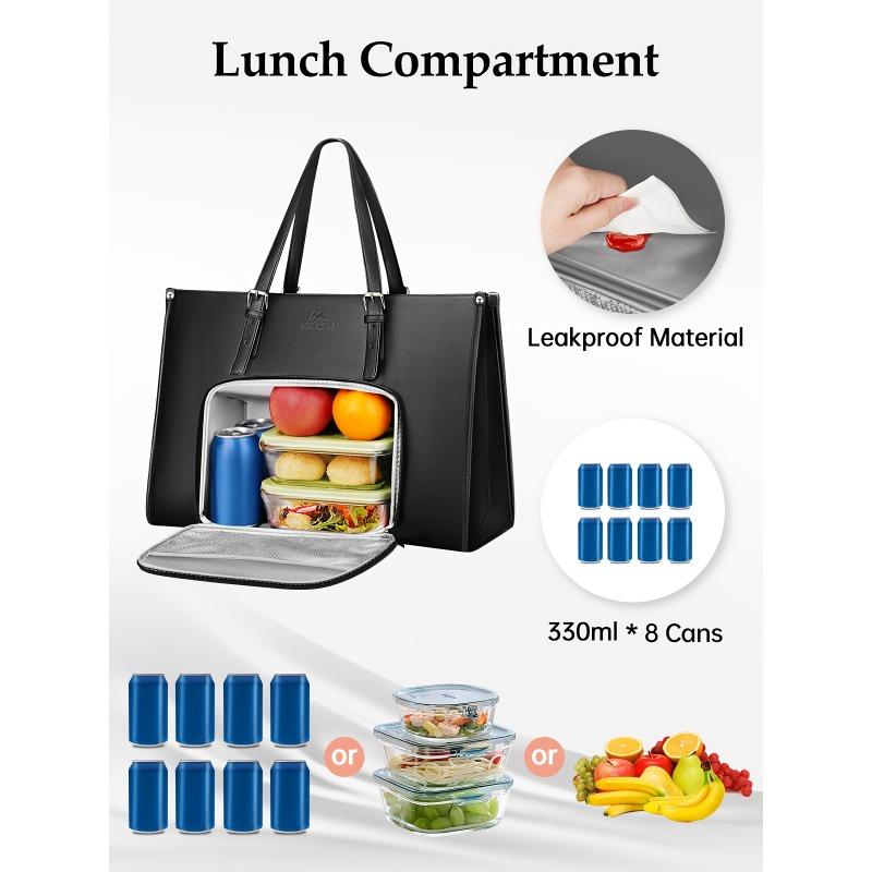 Women's laptop Tote bag with insulated lunch compartment, 39.62 cm Faux Leather briefcase with leak-proof lunch box pocket, suitable for office daily commute, office worker office, work bag, commuter tote bag, work tote bags for women, work tote 4