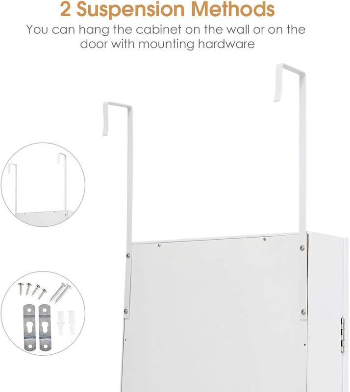 COSTWAY Jewellery Cabinet Armoire, Door Hanging/Wall Mounted Jewelry Organiser with Full Length Mirror and Built-in Makeup Mirror, Home Bedroom Dressing Cosmetics Jewellery Storage Unit Gift 1