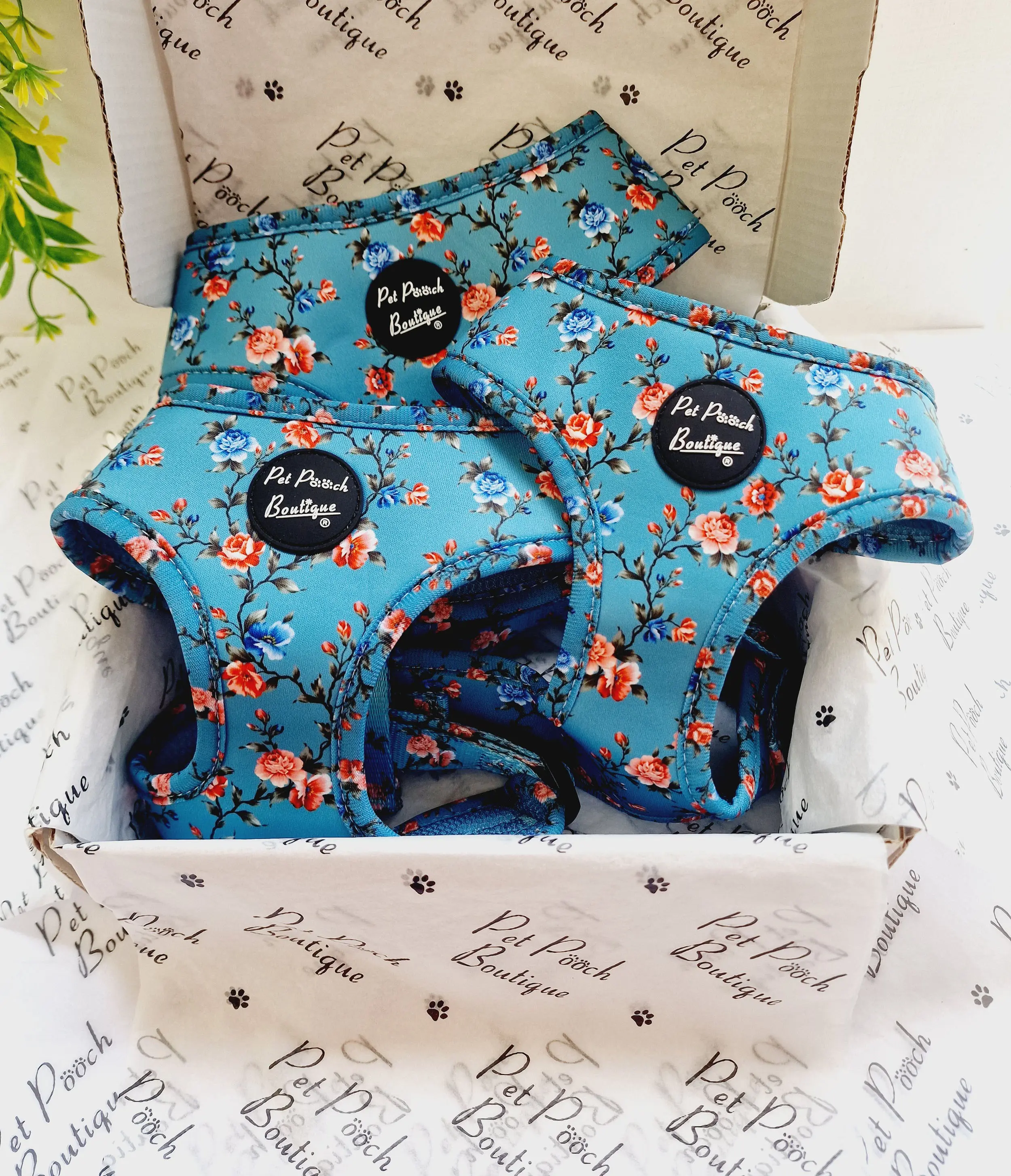 Rosie Rose Cornflower Blue Floral Dog Harness
