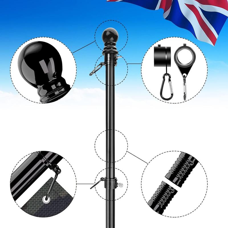 GoDyna 6FT Flagpole Kit with Bracket Wall Mounted Stainless Steel Flagpole Professional Metal Flag Pole for House Garden Yard Residential and Commercial Use 3