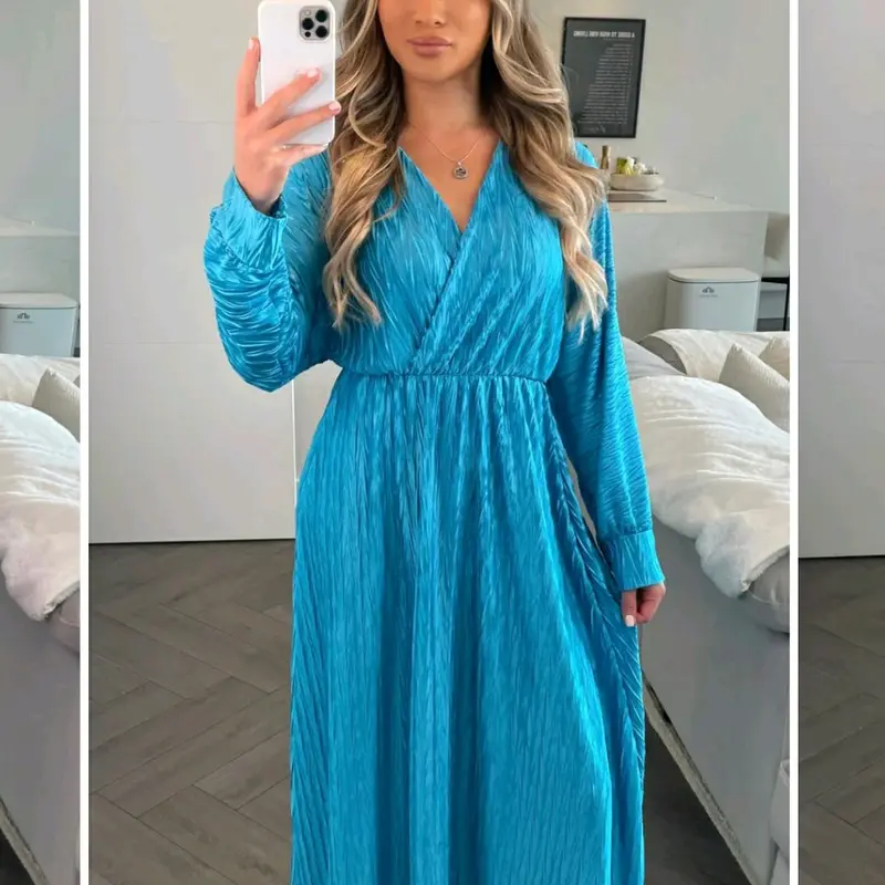 Mina Crinkled  V-Neck Maxi Dress Chic Casual Elegant 2