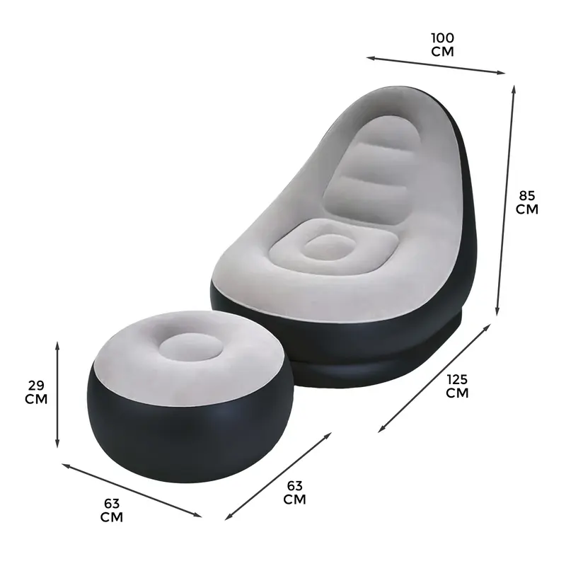 Inflatable Deluxe Lounger Ottoman Couch Gaming Chair Foot Stool Seat Air + Electric Pump 3