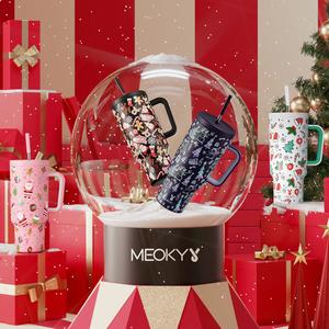 【MEOKY FESTIVAL】Meoky 40oz (1182ml) Stainless Steel Thermos Flask – Vacuum-Insulated Coffee Cup with Silicone Base (Non-Slip & Quiet), 24-Hour Cold & 8-Hour Hot, Leak-Proof, Large Capacity – Includes Reusable Straw – Ideal Festive Gift