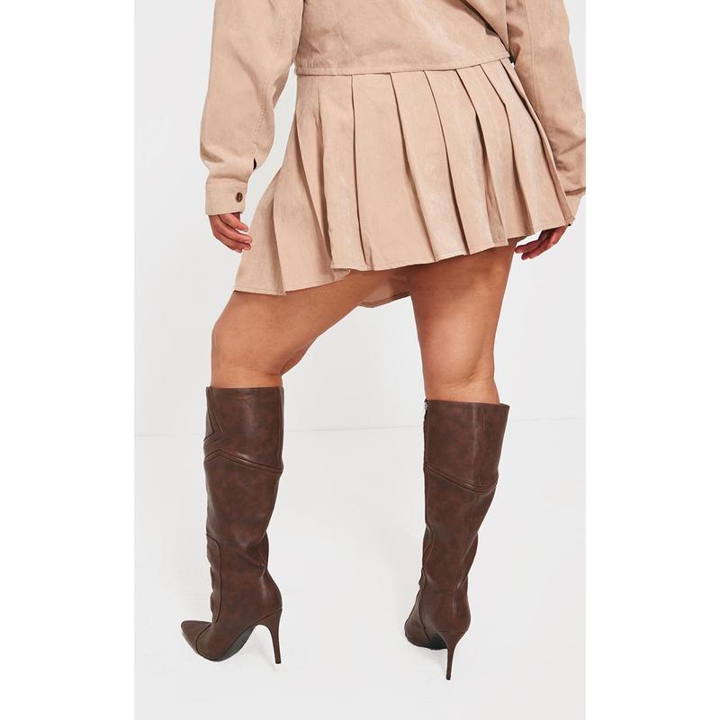 Plus Sand Pleated Belt Loop Detail Mini Skirt 2