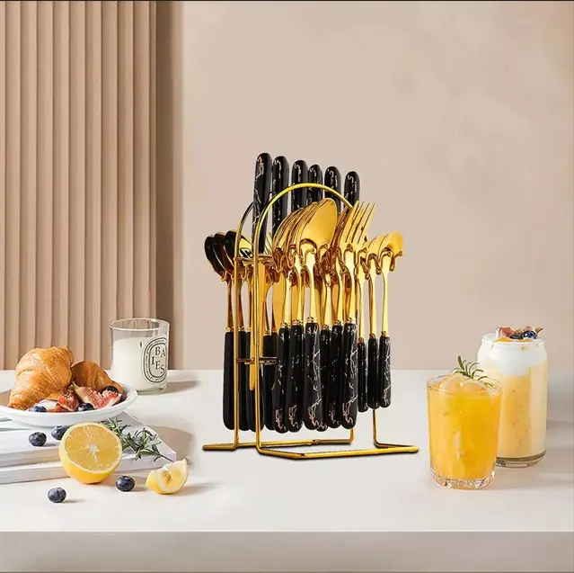 24PCS Stainless Steel Cutlery Dinner Set forks and tea spoons heated  lunch 1