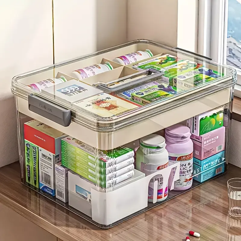 Lid Storage Box Large Capacity Portable Medicine Box For Daily Medicine Storage, Double Protection, Safe And Leak-proof Design, Convenient For Managing Medicines, Very Durable, Ideal For Storing Medicines, Suitable For Home Use And Outdoor Carrying.