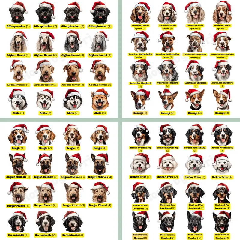 Christmas Santa Hat Dog Sacks/Stocking - Various Breeds 1