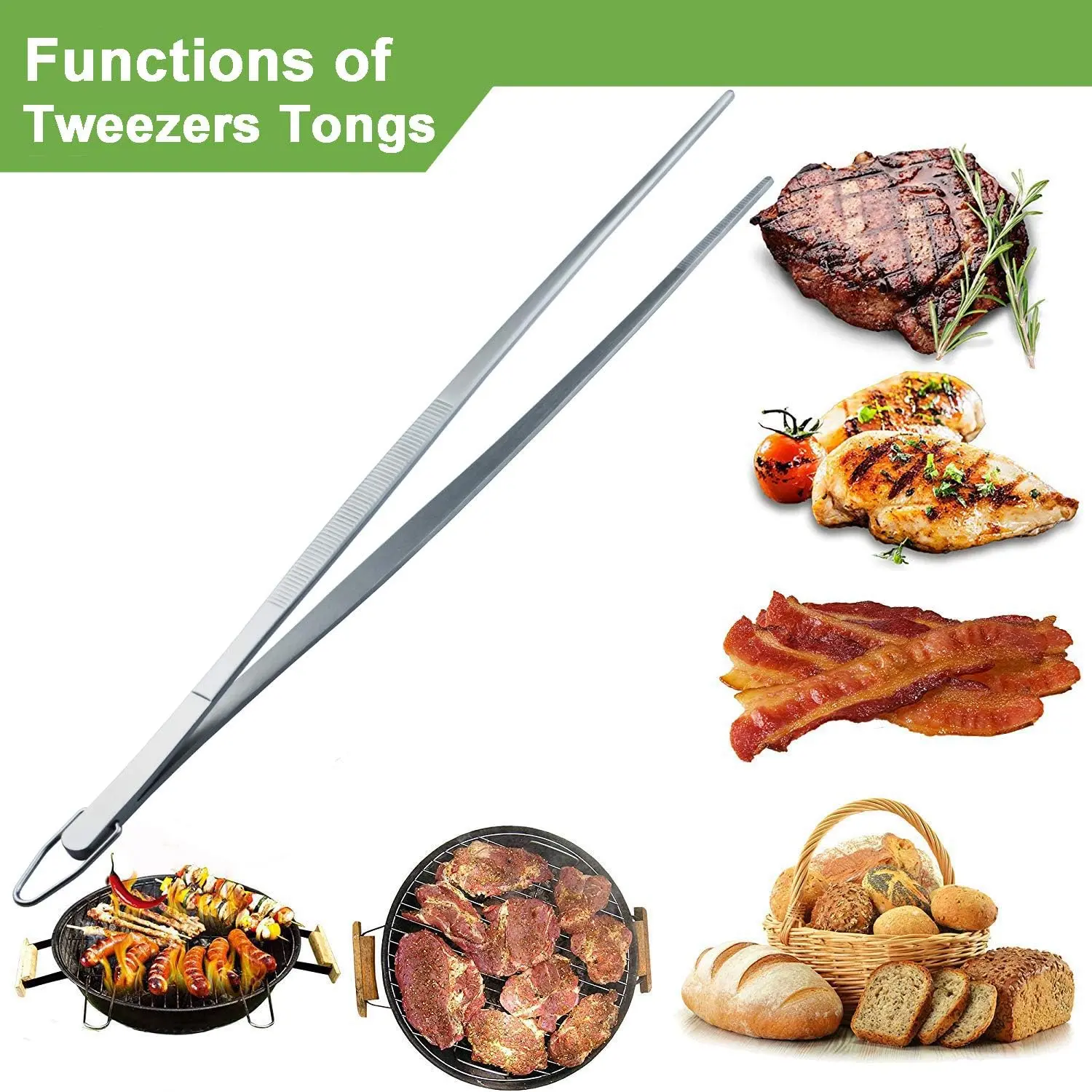 Stainless-Steel Extra Long Tweezers Tongs Tip Multi-purpose Cooking Kitchen Tool