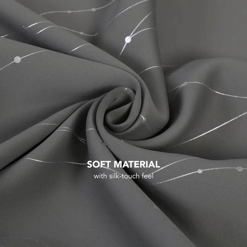 Deconovo Grey Curtains, Dotted Line Foil Printed Thermal Insulated Blackout Curtains, Window Treatment Eyelet Curtains for Bedroom,  2 Panels 6