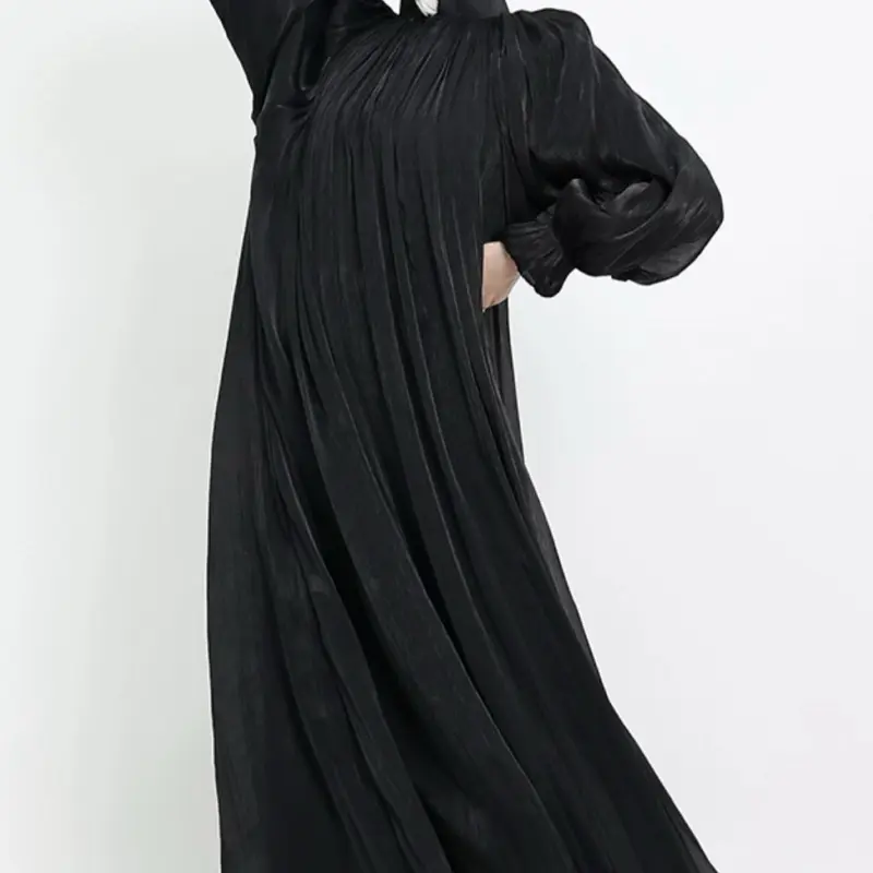 Organza Abaya Dress with Umbrella Cut and Collar for Women 7