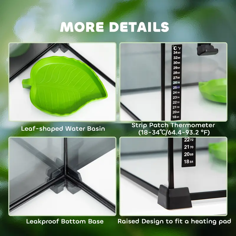 PawHut Glass Reptile Terrarium Insect Breeding Tank Vivarium Habitats with Thermometer for Lizards, Horned Frogs, Snakes, Spiders 4