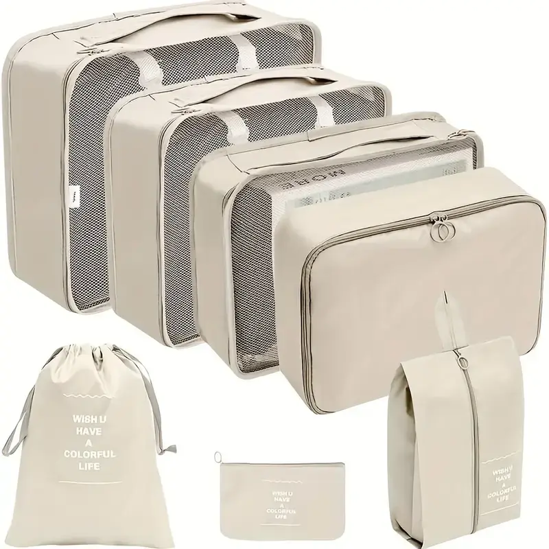 7-Piece Ultimate Travel Organizer Set - Large Capacity, Portable, and Versatile Luggage Sorting Bags with Durable Polyester Construction, Multiple Clothes Storage Pouches, and Easy Identification Tags for Stress-Free Traveling