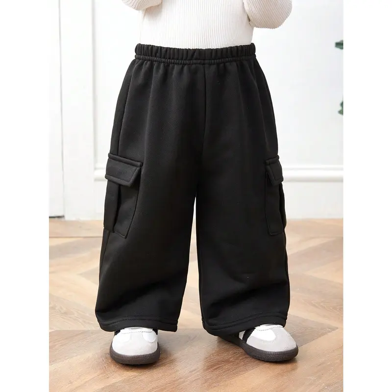 Casual Korean Style Patch Pocket Loose Straight Knit Sweatpants, For Baby Boy/Baby Girl 5