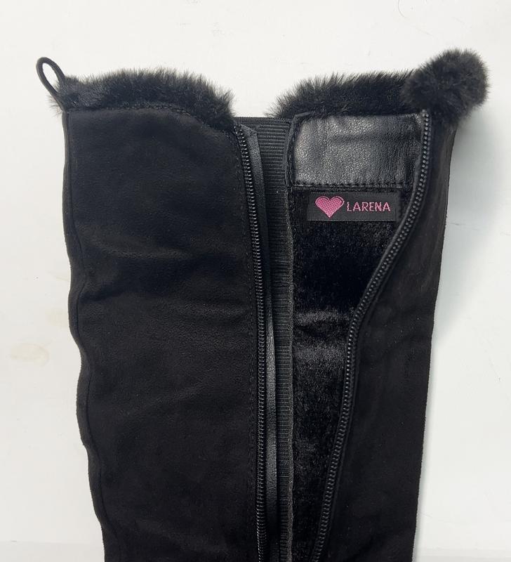 Maeve Heeled Knee High Zipped Boots with Faux Fur Trimming 1