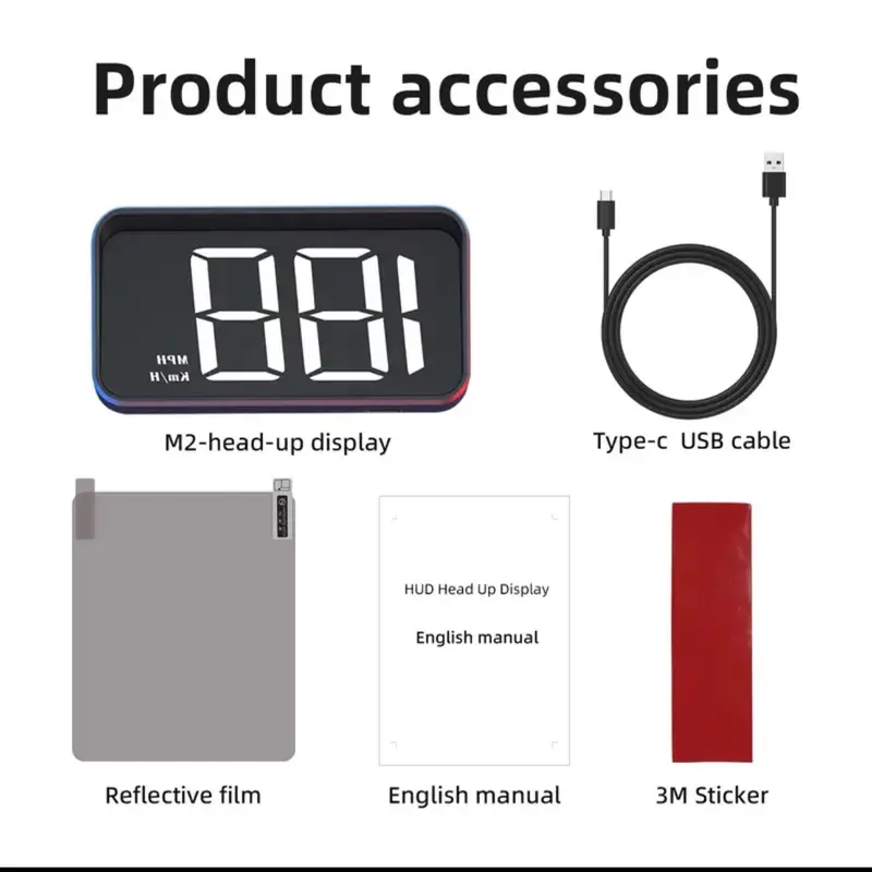 HD Car Head-Up Speed Display with Automatic Light Sensor/Switch - White Light Speedometer 4