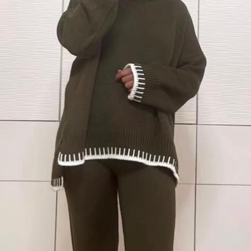 Women's Knitted Lounge Wear Ladies wide Leg Palazzo Top Trousers tracksuit Set 6