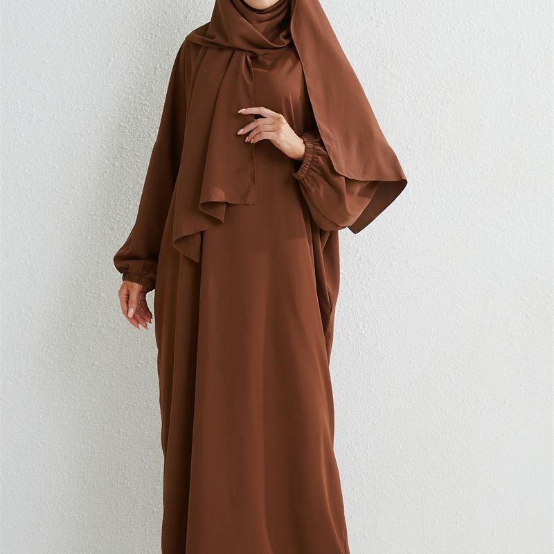 HS10049  High Quality Fabric Solid Color Hooded Robe abayas 2