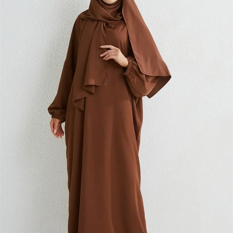 HS10049  High Quality Fabric Solid Color Hooded Robe abayas 2