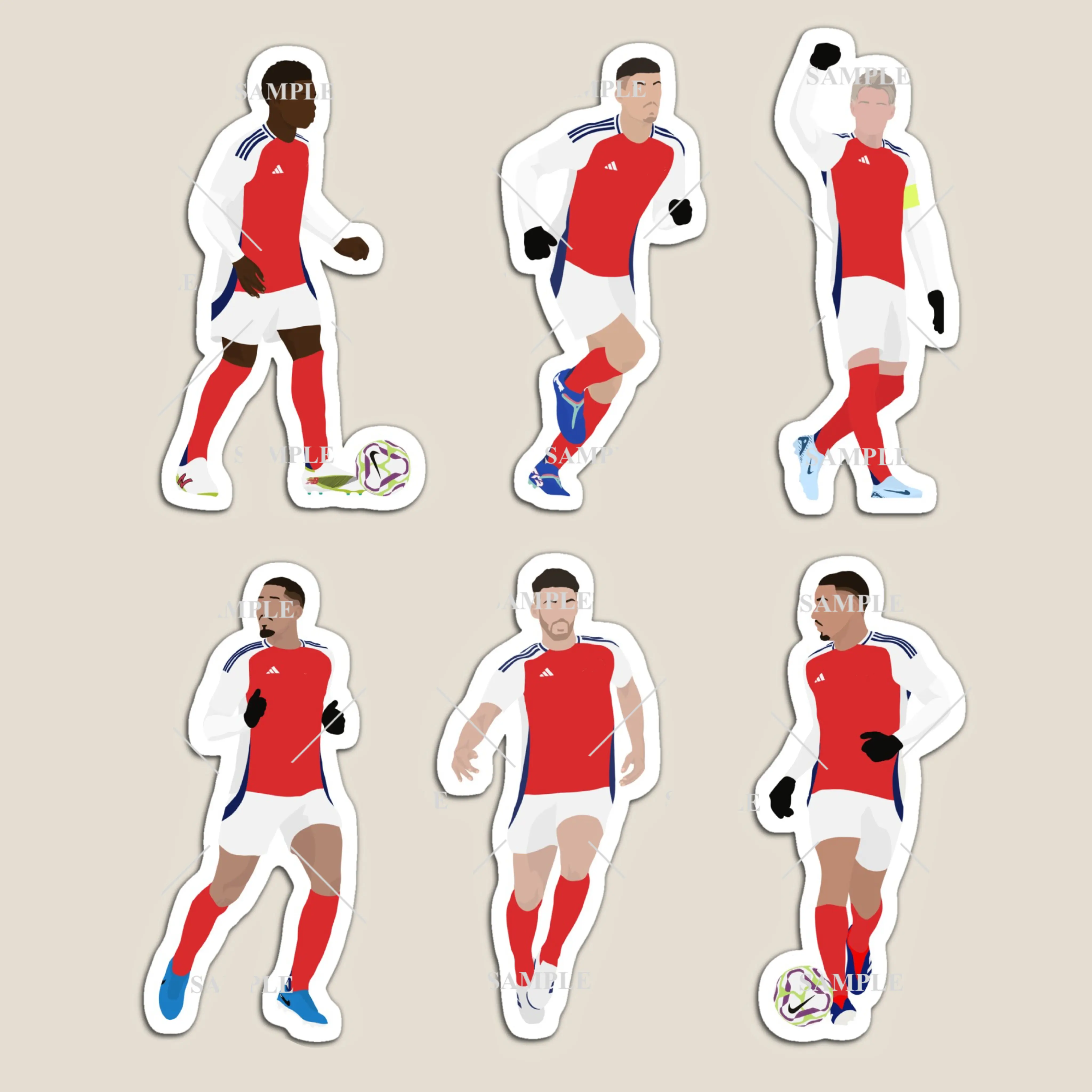 Arsenal 2024/25 Sticker or Magnet Sets (Saliba, Jesus, Saka, Hzvertz, Odegaard & Rice)