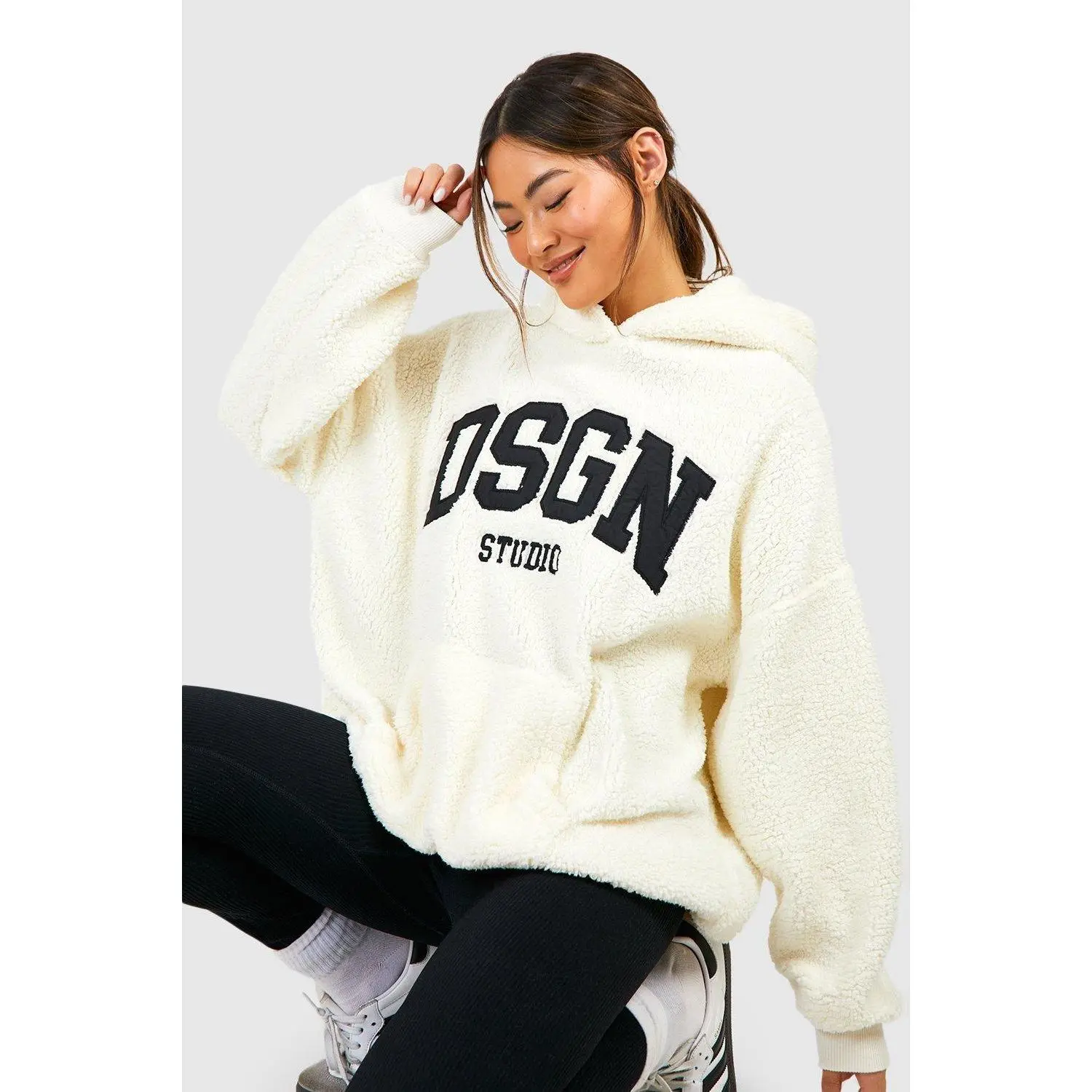 DSGN Studio Applique Borg Oversized Hoodie