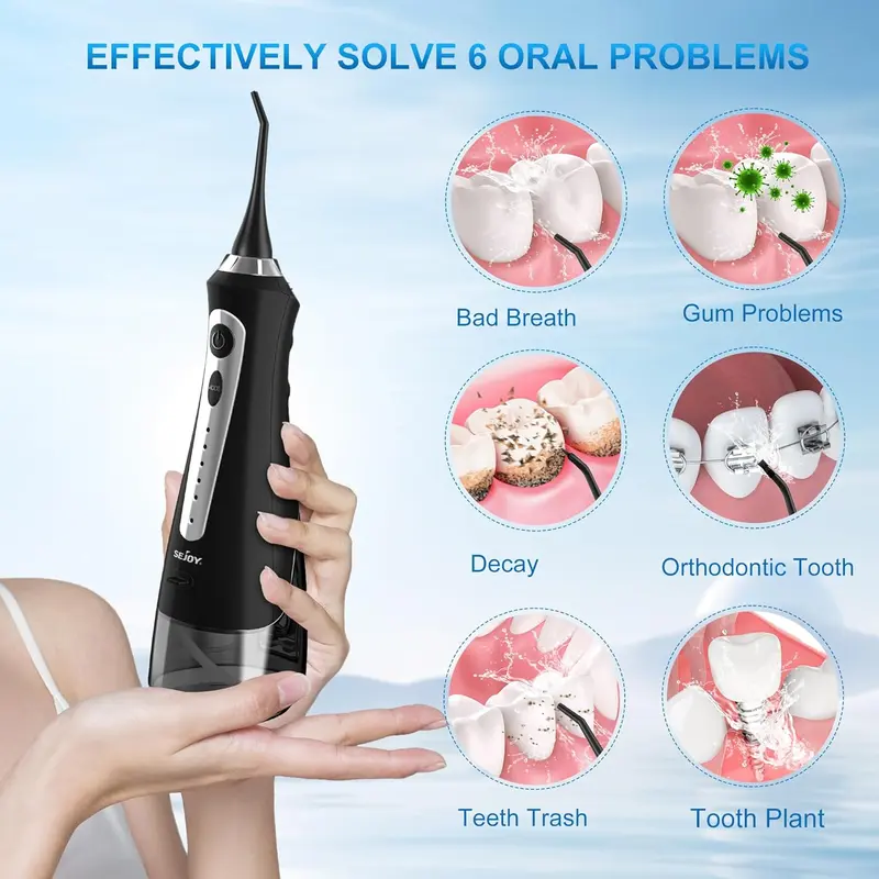 Water Flosser Cordless with 230ml Water Pick and 8 Jet Tips for Dental Oral Cleaning Handy Plug 8