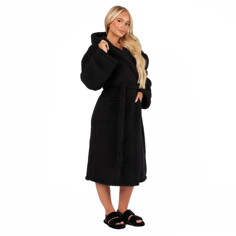 [Summer Sale] Teddy Fleece Long Dressing Gown Warm House Coat Hooded 1