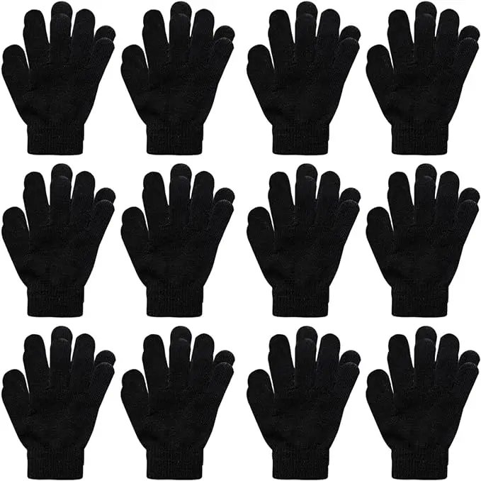HiFEN 12 Pairs Kids Magic Gloves Stretchy Winter Warm Magic Gloves kids Full Finger Thermal Gloves Kids For Boys Girls One Size