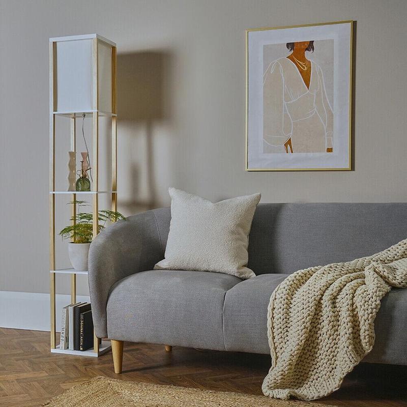 Floor Lamp with Shelves Standard Shelf Storage Wooden Standing Lounge Light Home 1