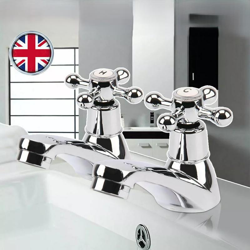 2X Twin Taps Set Hot and Cold for Traditional Bathroom Basin Sink in UK 1