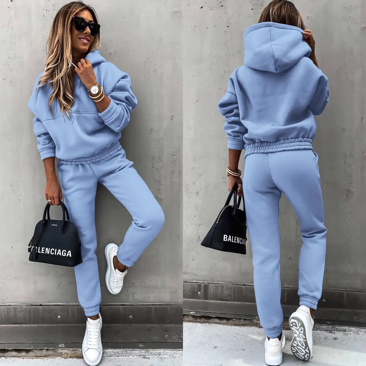 Autumn and winter women's fashion casual long-sleeved sports casual sweatshirt set sweatshirt top straight pants two-piece set