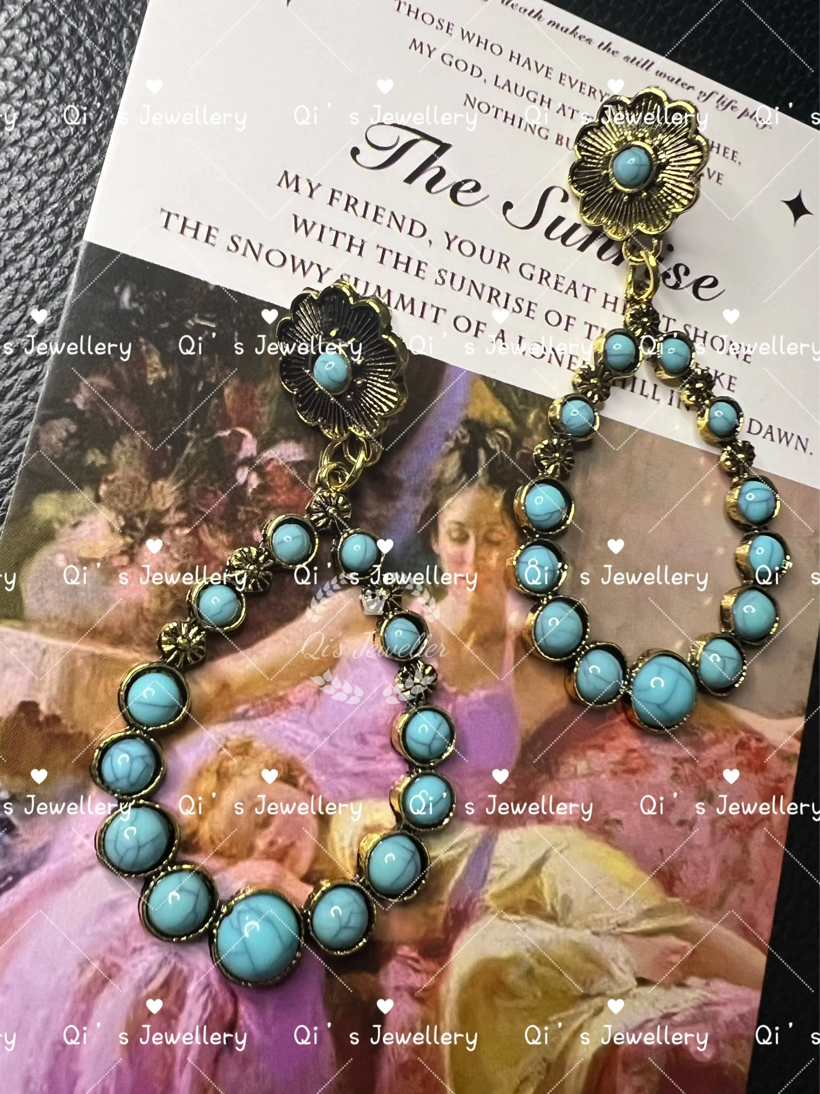 Retro luxury temperament ethnic style simple imitation blue turquoise geometric pendant earrings