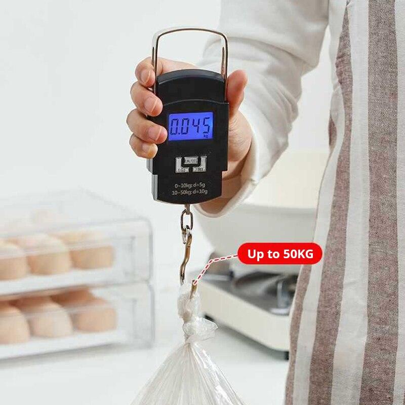 1pc Black 50kg Portable Electronic Portable Luggage Scale LCD Digital Display Screen Express Delivery Scale Hook Mini Scale 3